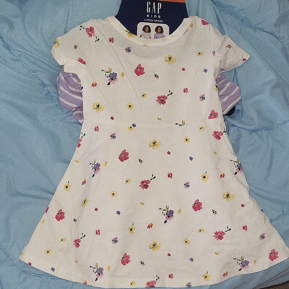 2 GAP Kids White Floral Short-Sleeve , One Is Light Purple W/ White Strips